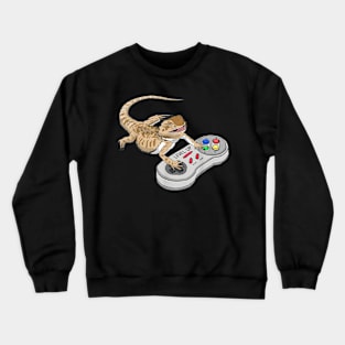 Bearded Dragon Playing Video Game Reptiles Pagona Gamers Crewneck Sweatshirt